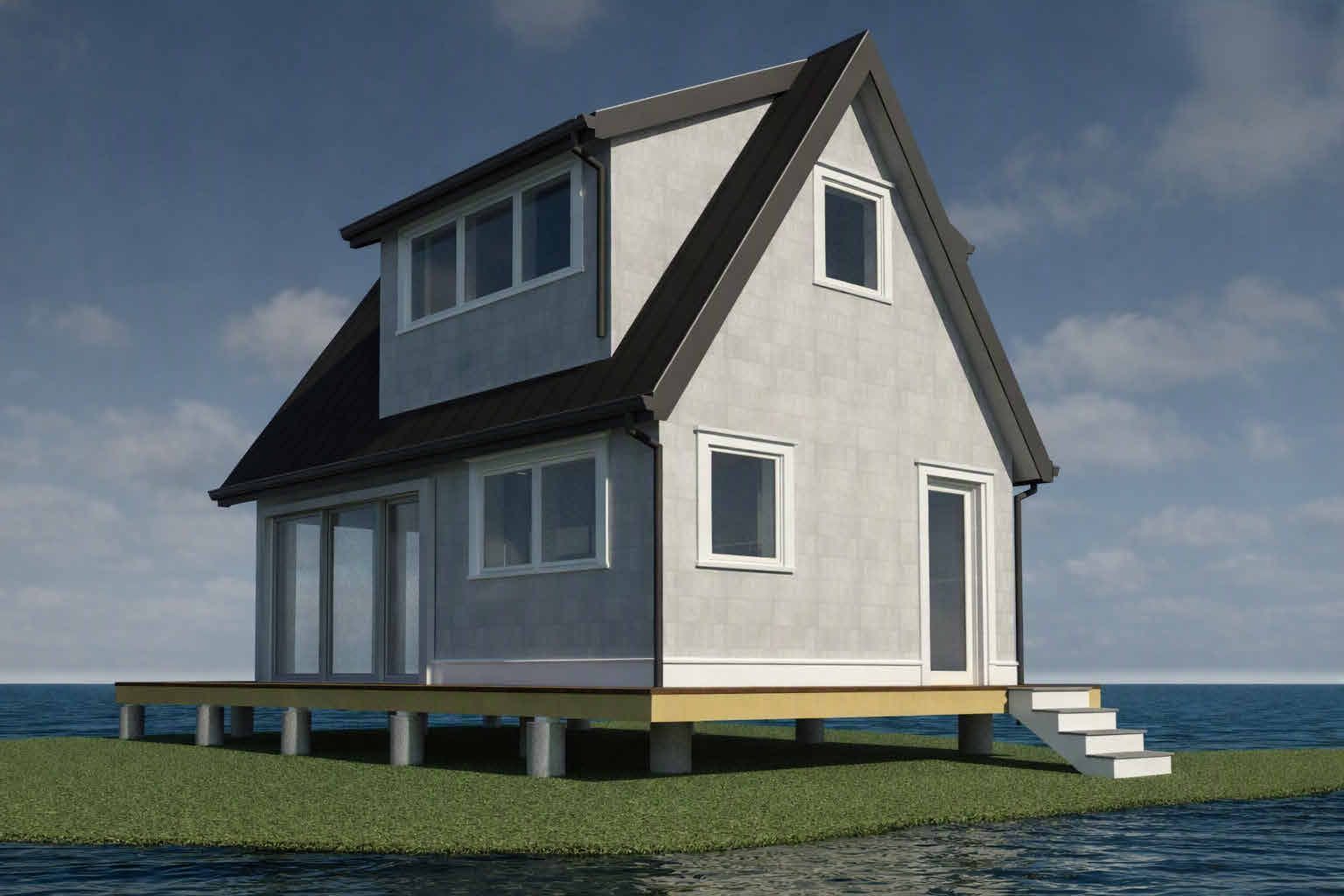Rendering of the back of the planned shanty, with shed dormer and side entry stairs